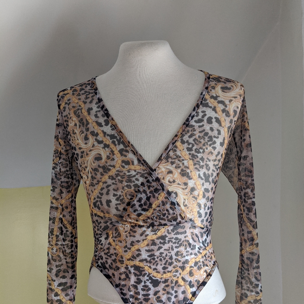 Gold chain link mesh body suit
